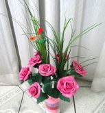 Vaso de Rosas - Rosa - Com 7 flores NOVIDADE