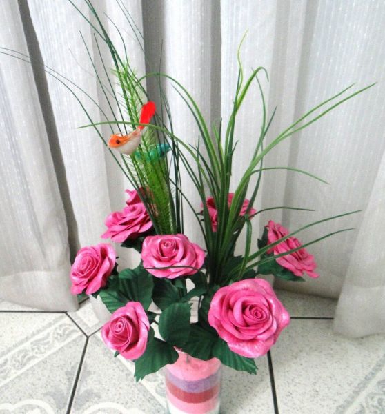 Vaso de Rosas - Rosa - Com 7 flores NOVIDADE